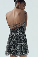 PRINTED TULLE MINI DRESS