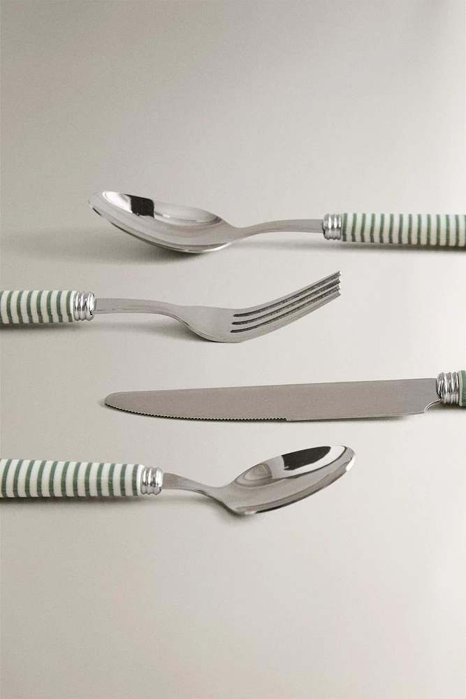 ENSEMBLE COUVERTS 4 PIÈCES MANCHE RAYURES