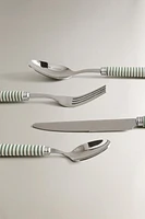 ENSEMBLE COUVERTS 4 PIÈCES MANCHE RAYURES