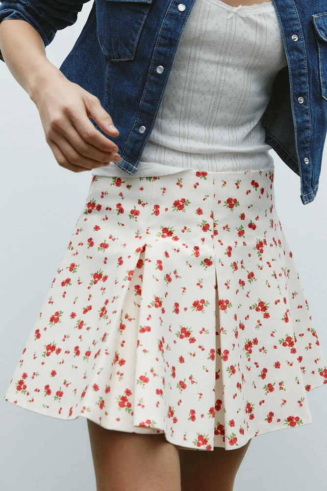 FLORAL BOX PLEAT MINI SKIRT