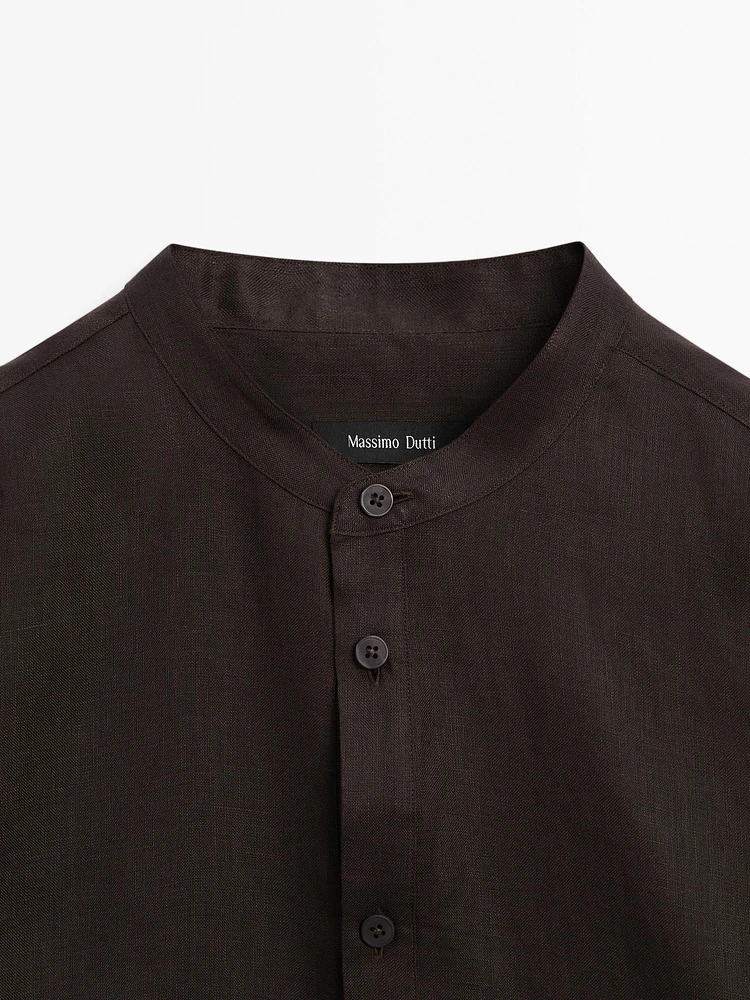100% linen stand-up collar shirt