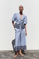PANTALON JUPE-CULOTTE RAYURES BRODÉES
