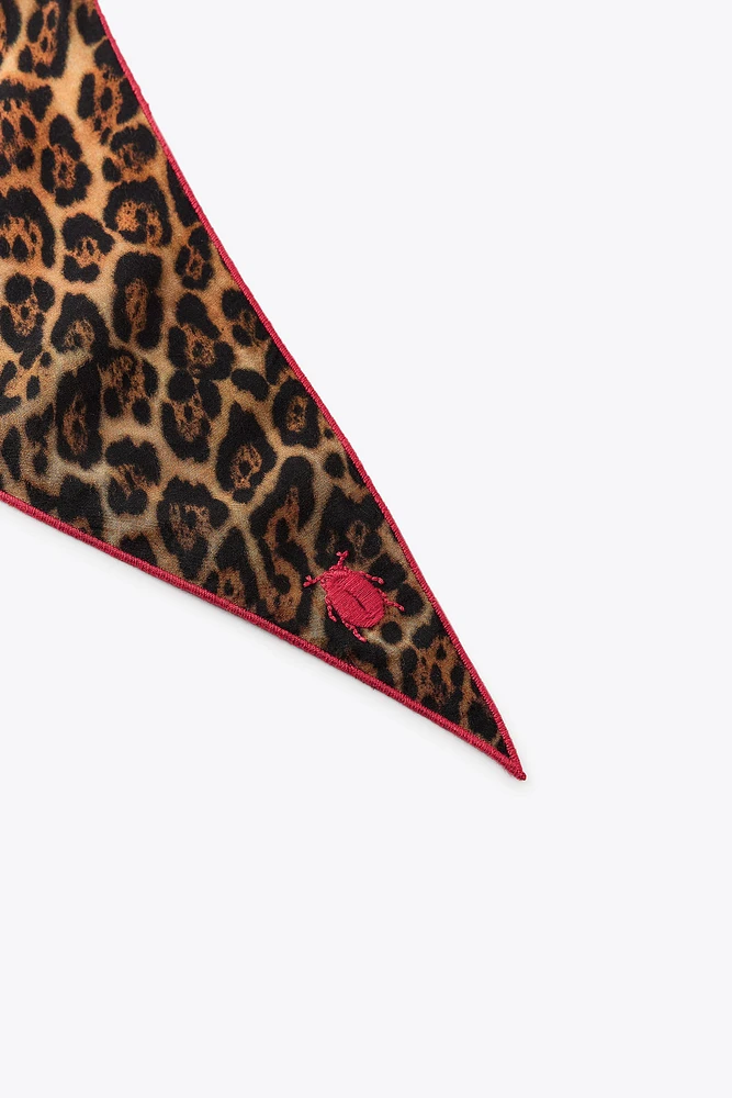 EMBROIDERED ANIMAL PRINT BANDANA