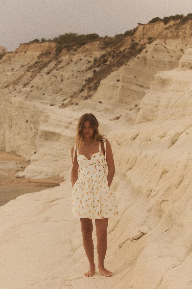 ORANGE PRINT POPLIN DRESS