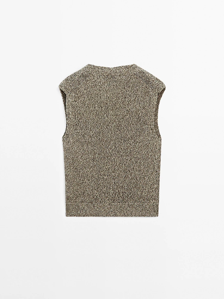Veste sans manches en maille moulinée à col V