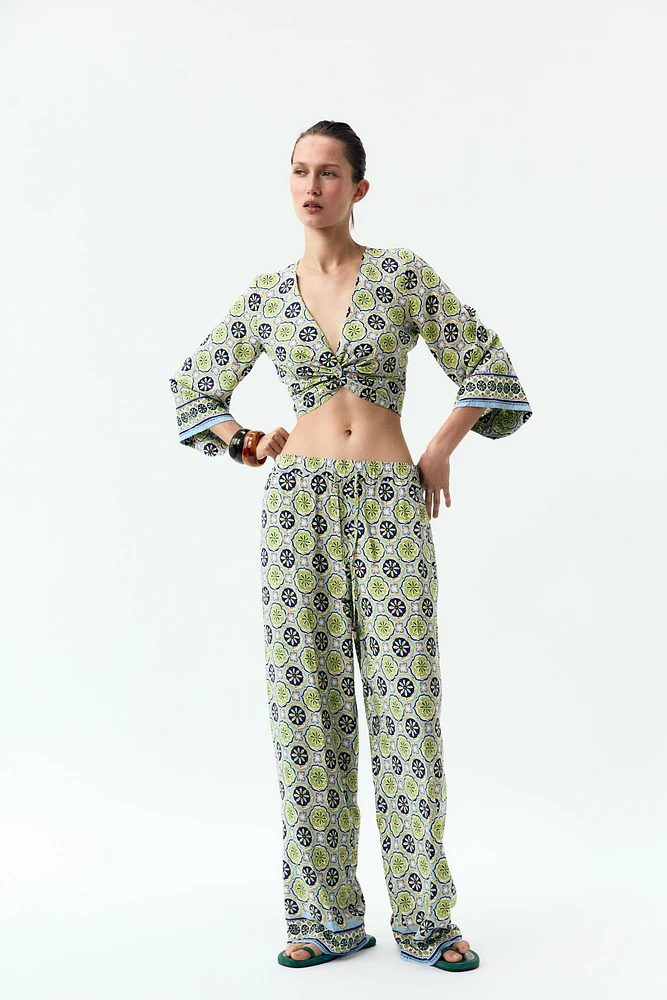 PRINTED WIDE LEG PANTS