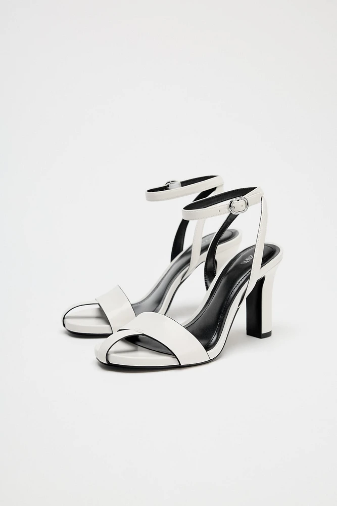 OPEN TOE HEELED LEATHER SANDALS