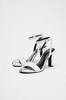 OPEN TOE HEELED LEATHER SANDALS