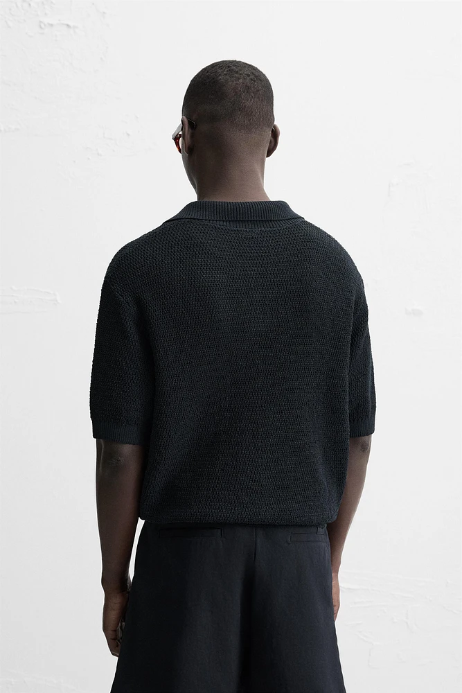 OPEN TEXTURED KNIT POLO SHIRT