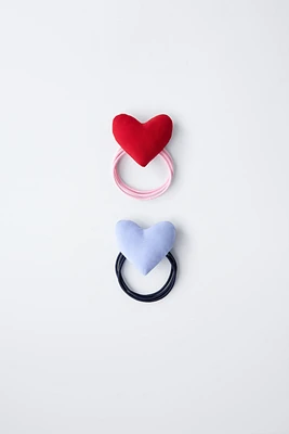 TWO-PACK OF PADDED HEART HAIR TIES