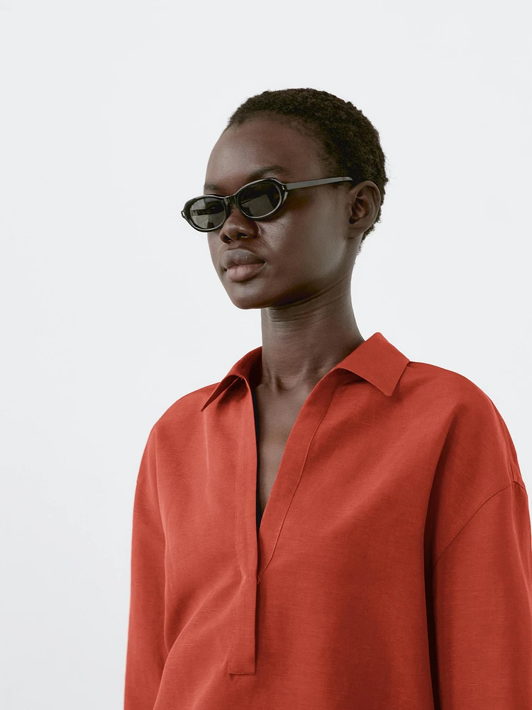 Blouse à col polo lin mélang