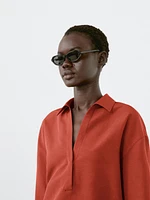 Blouse à col polo lin mélang