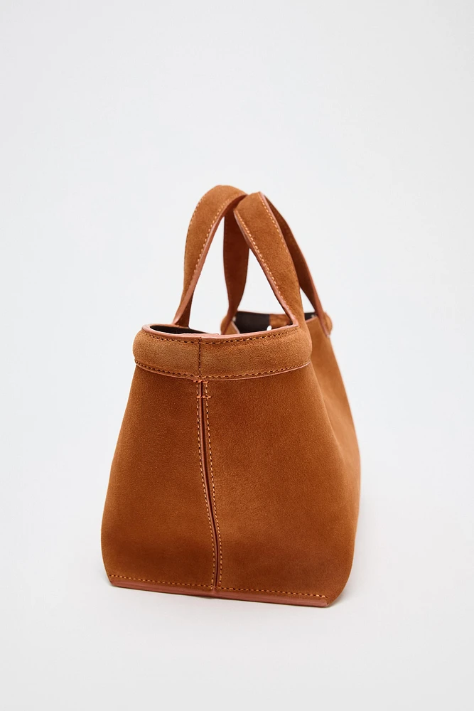 MINI SAC SHOPPER CROÛTE DE CUIR SURPIQUÉ