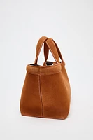 MINI SUEDE TOPSTITCHED SHOPPER