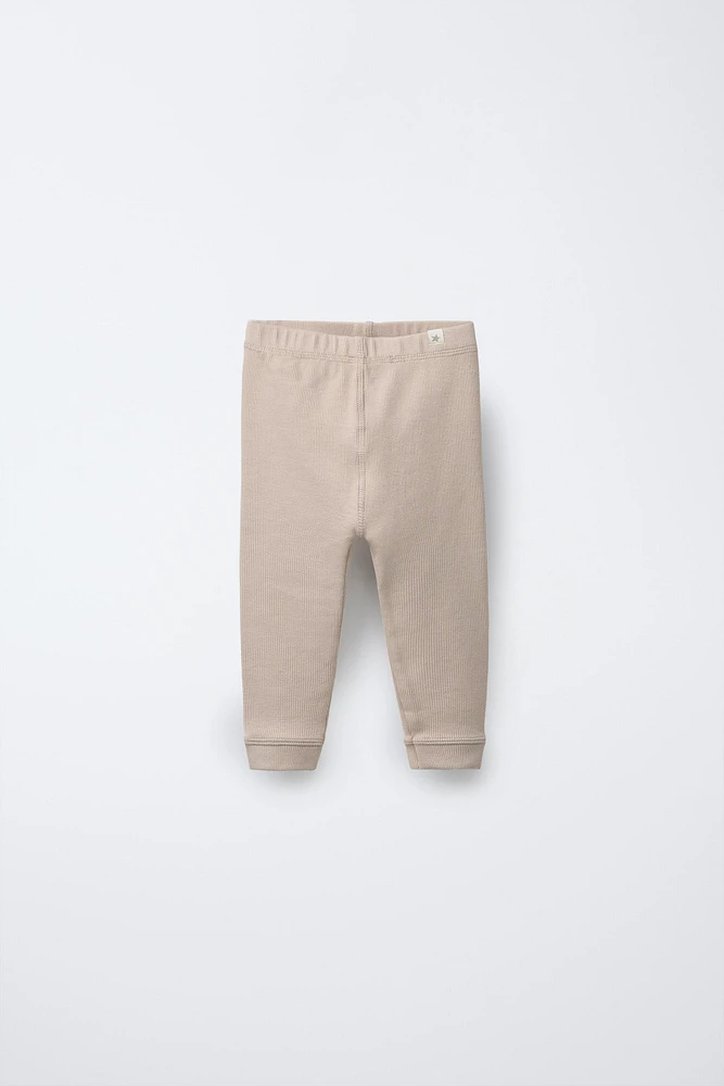 RIBBED CUFFED LEGGINGS WITH LABEL