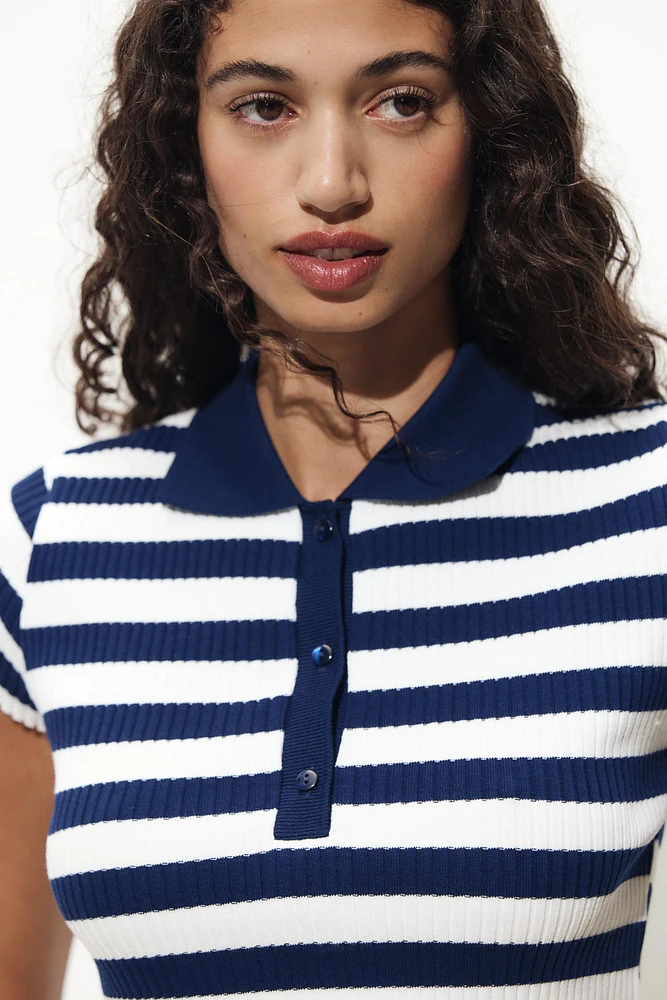STRIPED RIBBED POLO SHIRT