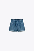 HIGH-WAISTED TRF DENIM PAPER BAG SHORTS