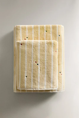 SERVIETTE DE BAIN ENFANT VELOURS RAYURES ÉTOILES