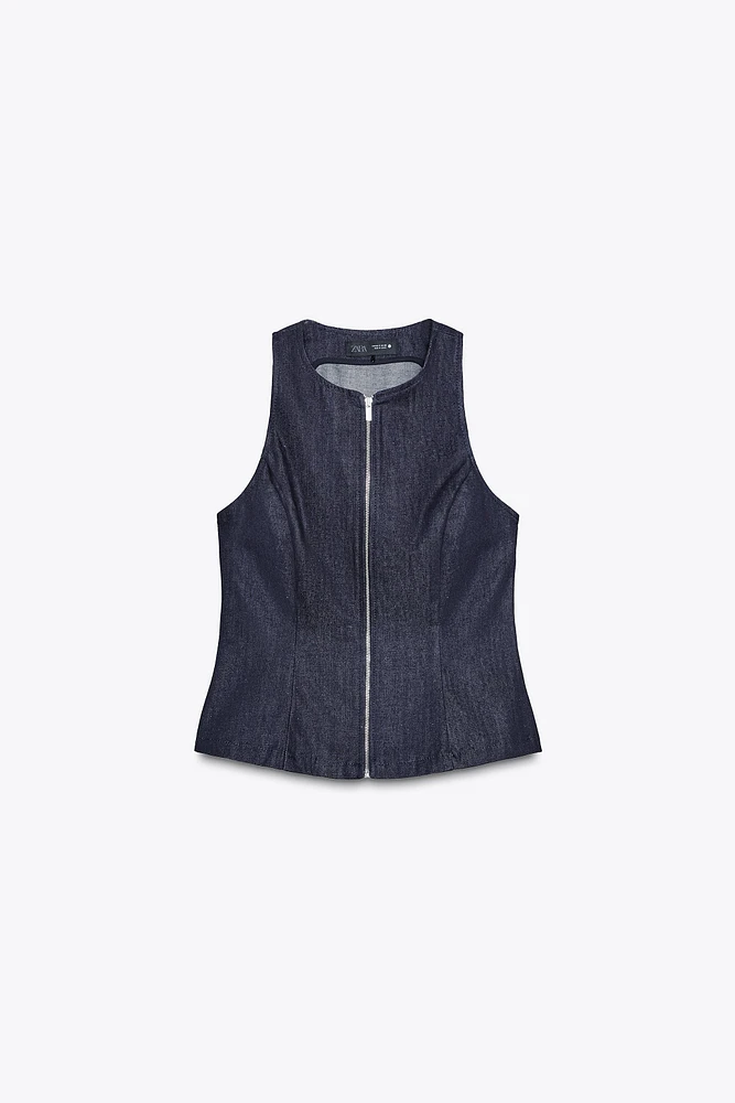 ZW COLLECTION DENIM ZIP-UP TOP
