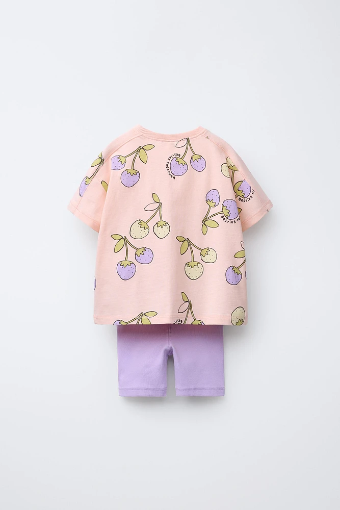 FRUIT PRINT T-SHIRT AND BIKER LEGGINGS SET