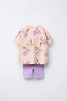 FRUIT PRINT T-SHIRT AND BIKER LEGGINGS SET