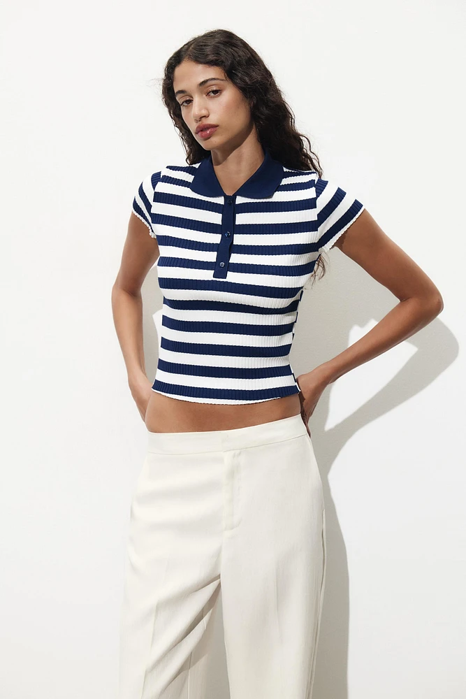 STRIPED RIBBED POLO SHIRT