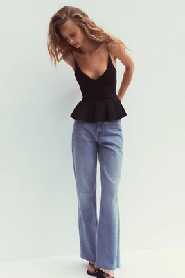 CONTRAST POPLIN PEPLUM TOP