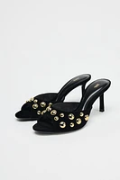 VELVET LOOK STUDDED SANDALS