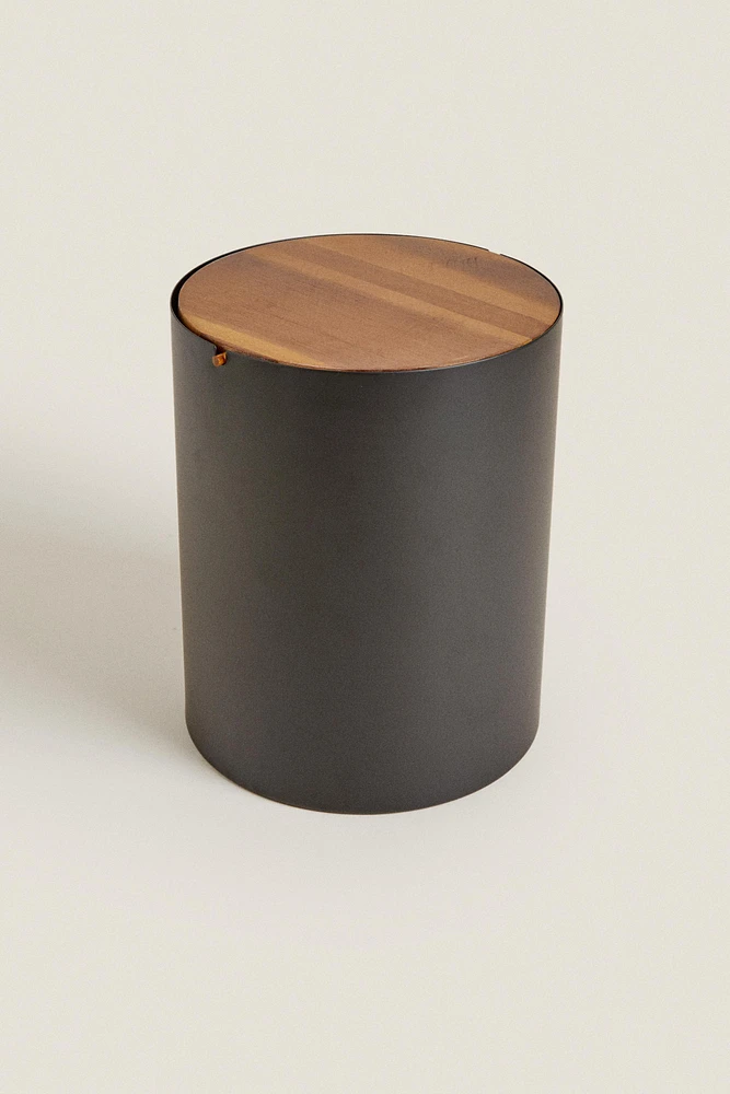 METAL BATHROOM TRASH CAN WITH WOODEN LID