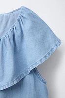 FLOWY RUFFLED DENIM BLOUSE