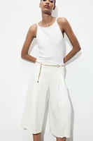 BELTED PLEATED LONG SHORTS