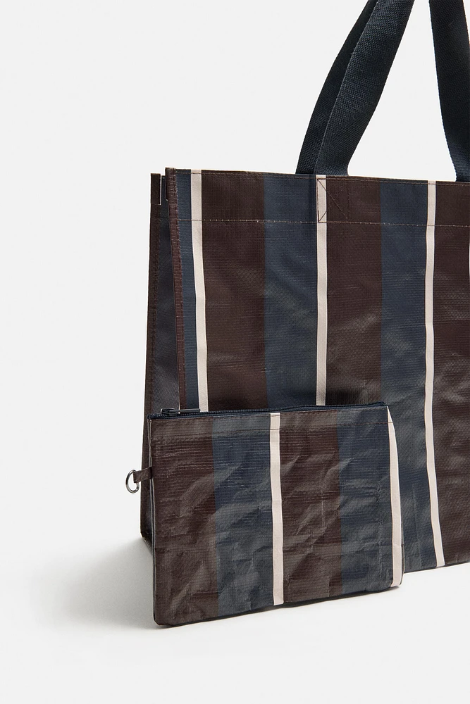 STRIPED SHOPPER BAG WITH POUCH