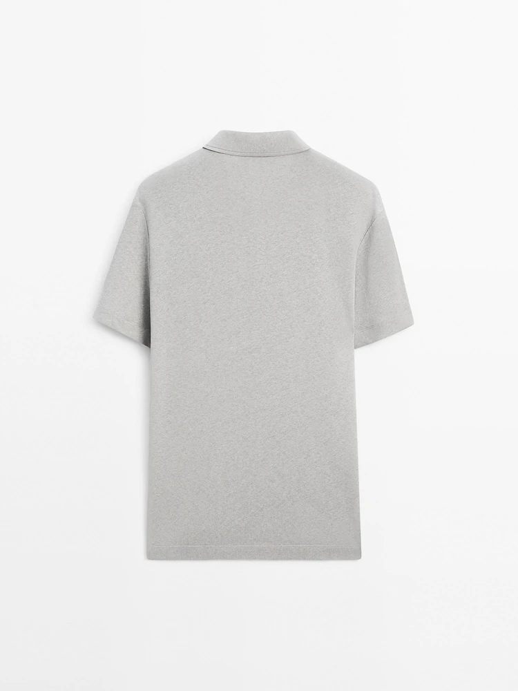Linen blend short sleeve polo shirt