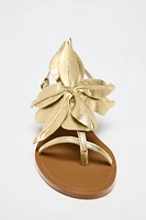 FLOWER FLAT LEATHER SANDALS