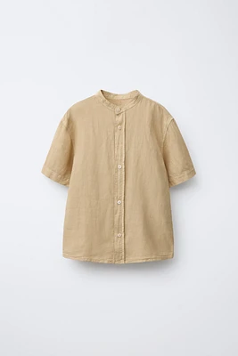 LINEN COTTON MANDARIN COLLAR SHIRT