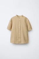 LINEN COTTON MANDARIN COLLAR SHIRT