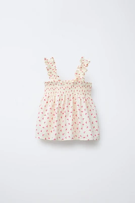 DOTTED MESH FLORAL TOP