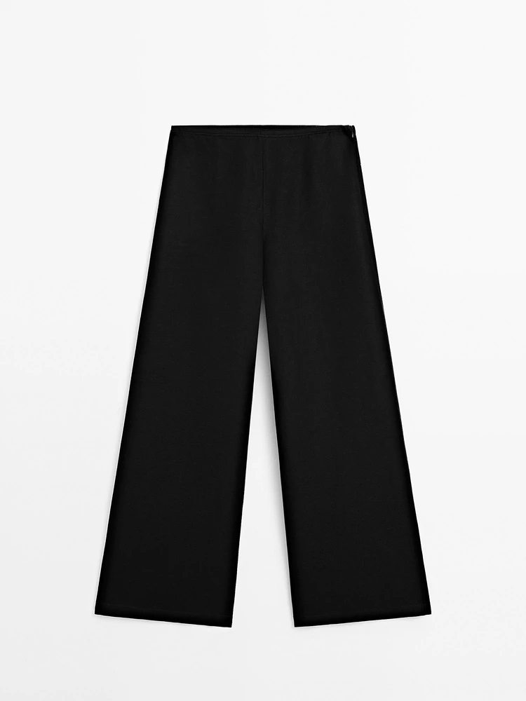 Linen blend trousers with elastic waistband
