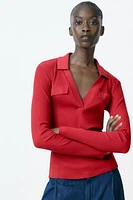 RIBBED POLO NECK T-SHIRT