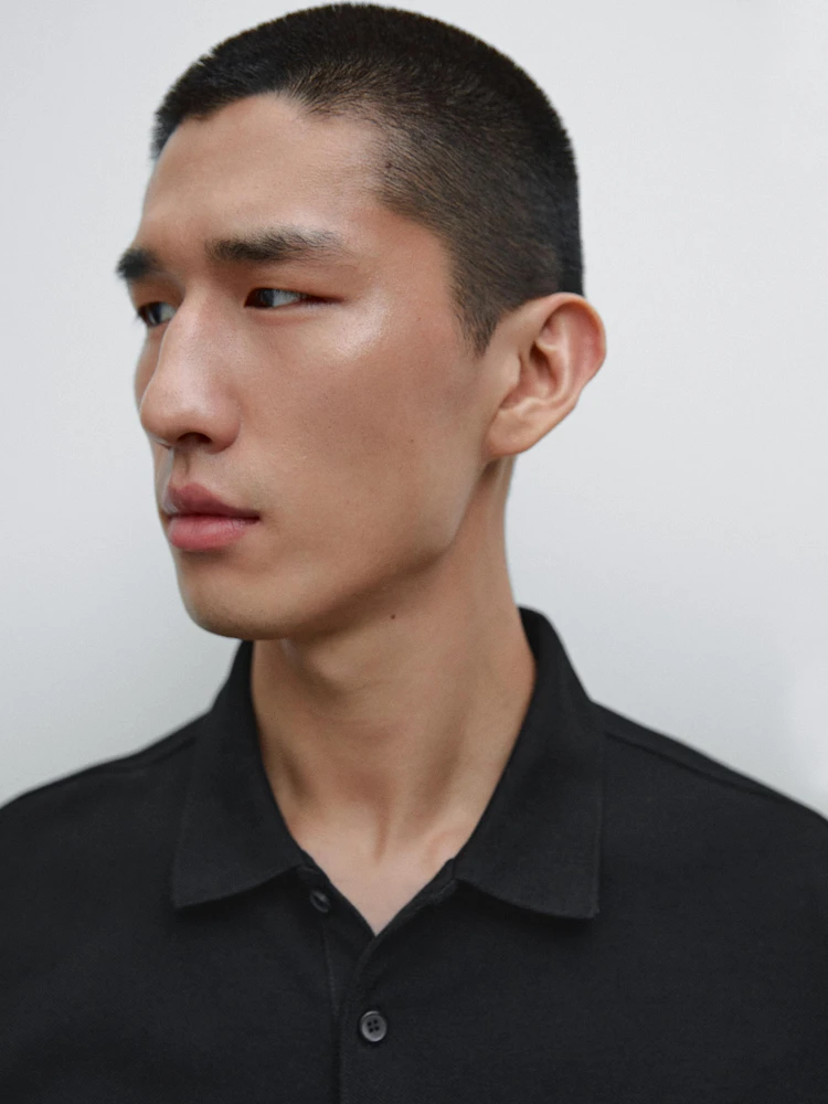 Micro textured piqué cotton polo shirt