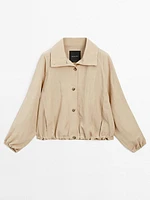Veste bomber lin à col montant