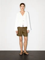 Flowing linen blend kimono-style blouse