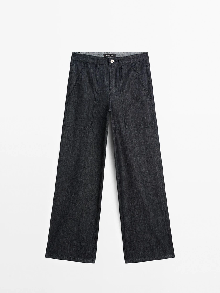 Wide leg denim trousers