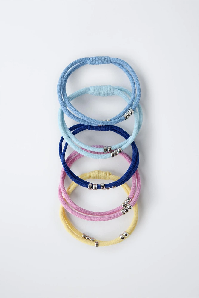 FIVE-PACK OF BEADED HAIR TIES