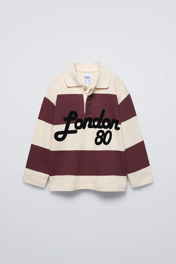 STRIPED VARSITY POLO SWEATSHIRT