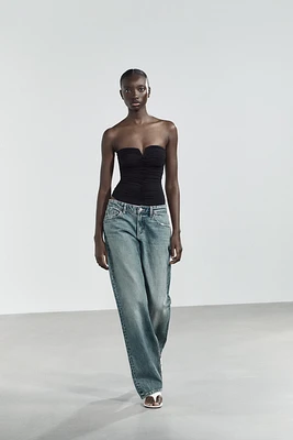 RUCHED POLYAMIDE BANDEAU BODYSUIT