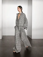 Pantalon palazzo à carreaux 100 % lin
