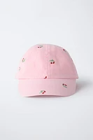 WASHED EFFECT EMBROIDERED CHERRY CAP