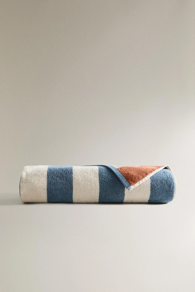 SERVIETTE DE BAIN COTON RÉVERSIBLE RAYURES