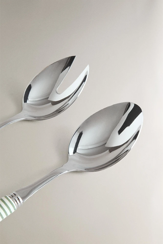 SALAD FLATWARE SET WITH STRIPED HANDLE (SET OF 2)